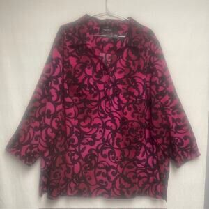 Maggie Barnes Red Black Geometric 3/4 Sleeve Women s Blouse - Size 4X